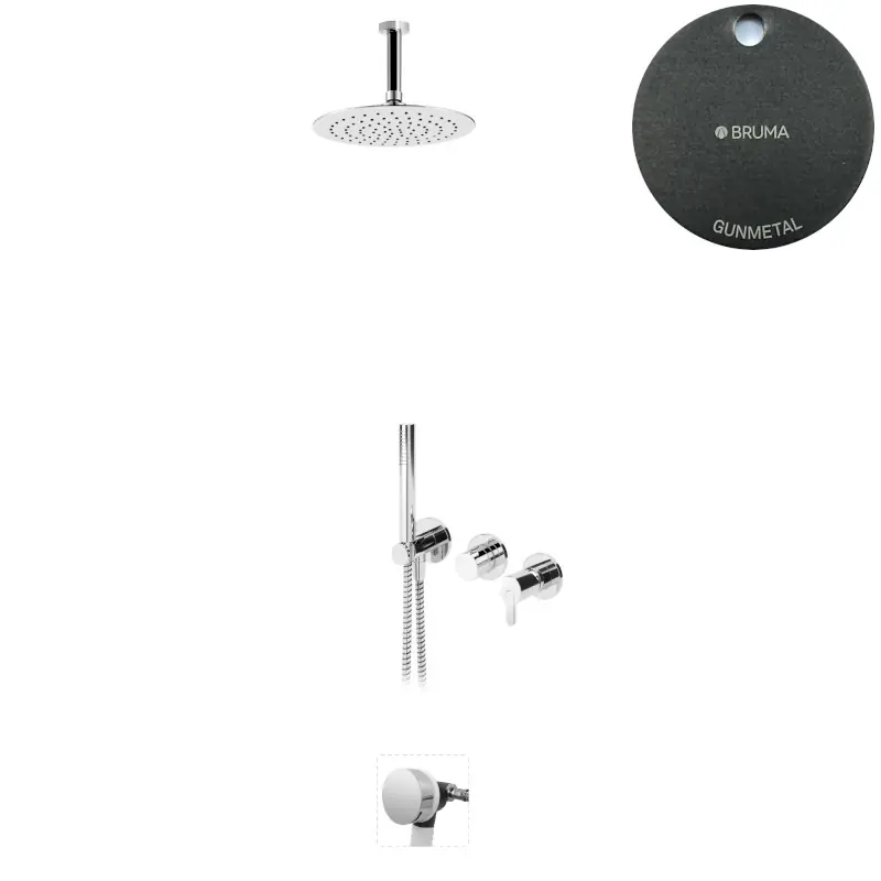 Bruma Leaf Bateria wannowo-natryskowa podtynkowy z deszczownicą Ø 250 mm i wylewką w odpływie Gunmetal 1673737MG