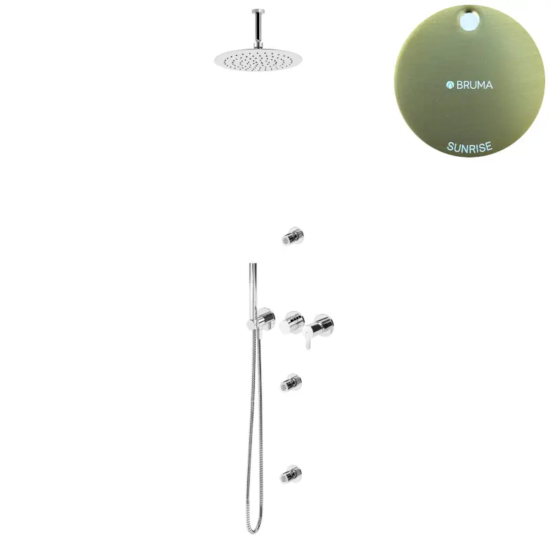 Bruma Leaf Zestaw prysznicowy podtynkowy z deszczownicą Ø 250 mm i 3 dysze podtynkowe Sunrise 1673733SR
