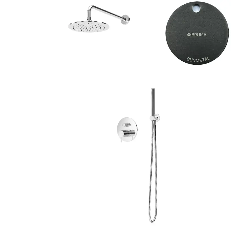Bruma Leaf2 Zestaw prysznicowy podtynkowy z deszczownicą ścienna Ø 300 mm i słuchawką Gunmetal 1677232MG
