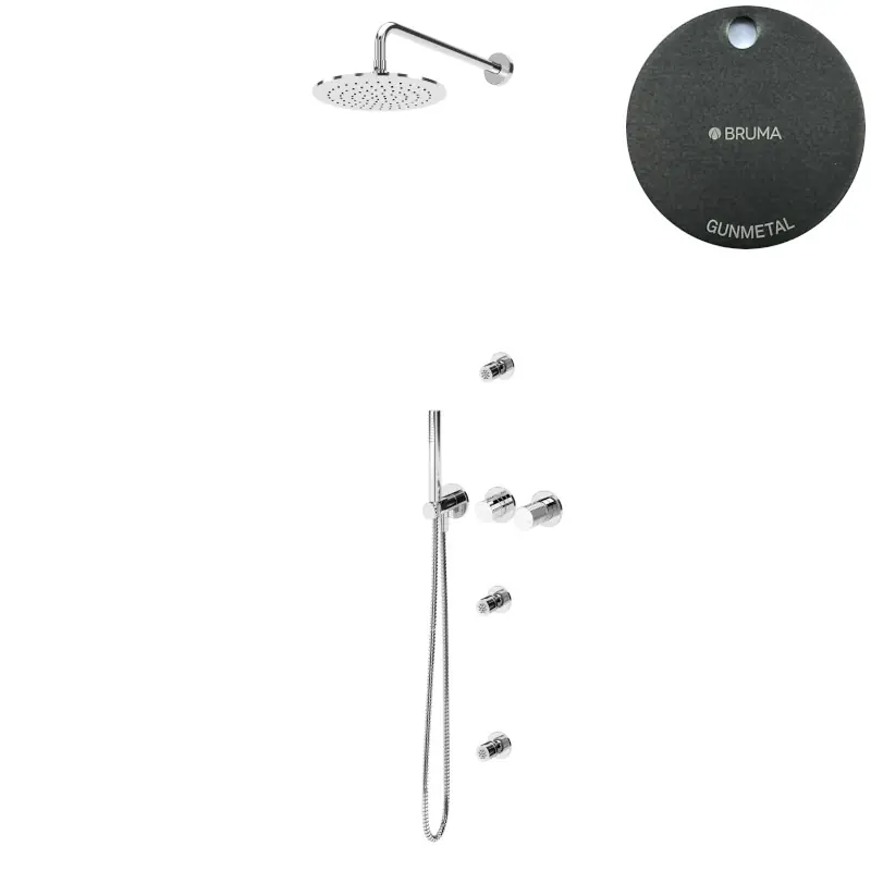 Bruma Leaf3 Zestaw prysznicowy podtynkowy z deszczownicą ścienną Ø 250 mm i 3 dysze podtynkowe Gunmetal 1673636MG