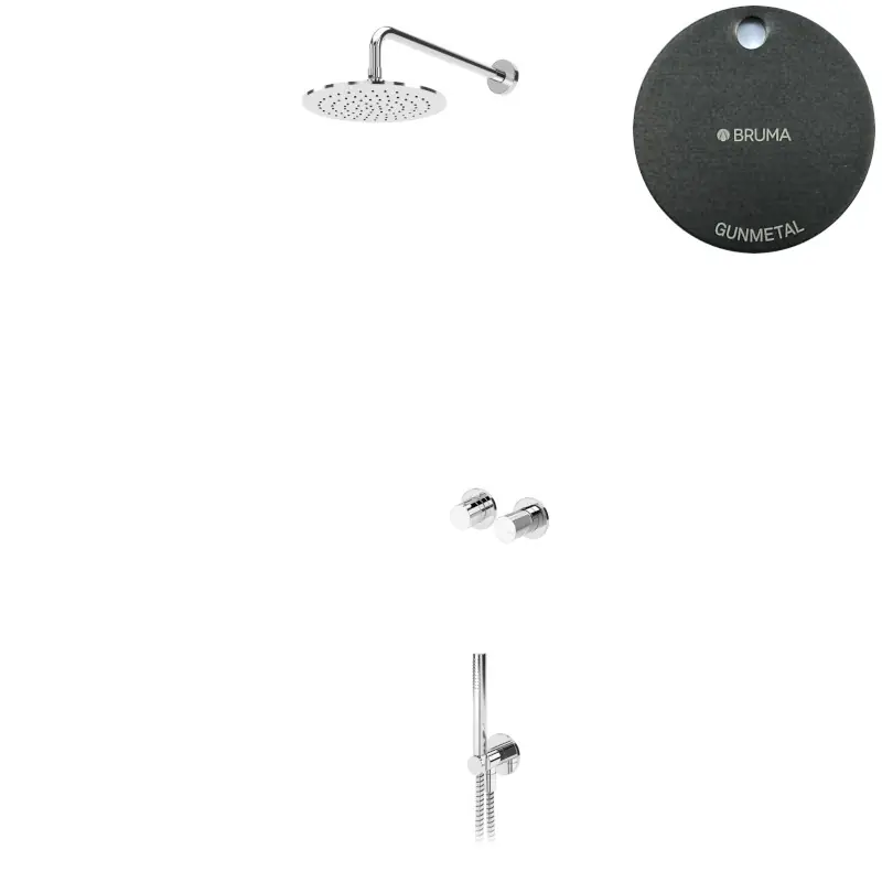 Bruma Leaf3 Zestaw prysznicowy podtynkowy z deszczownicą ścienną Ø 300 mm ze słuchawką Gunmetal 1673610MG