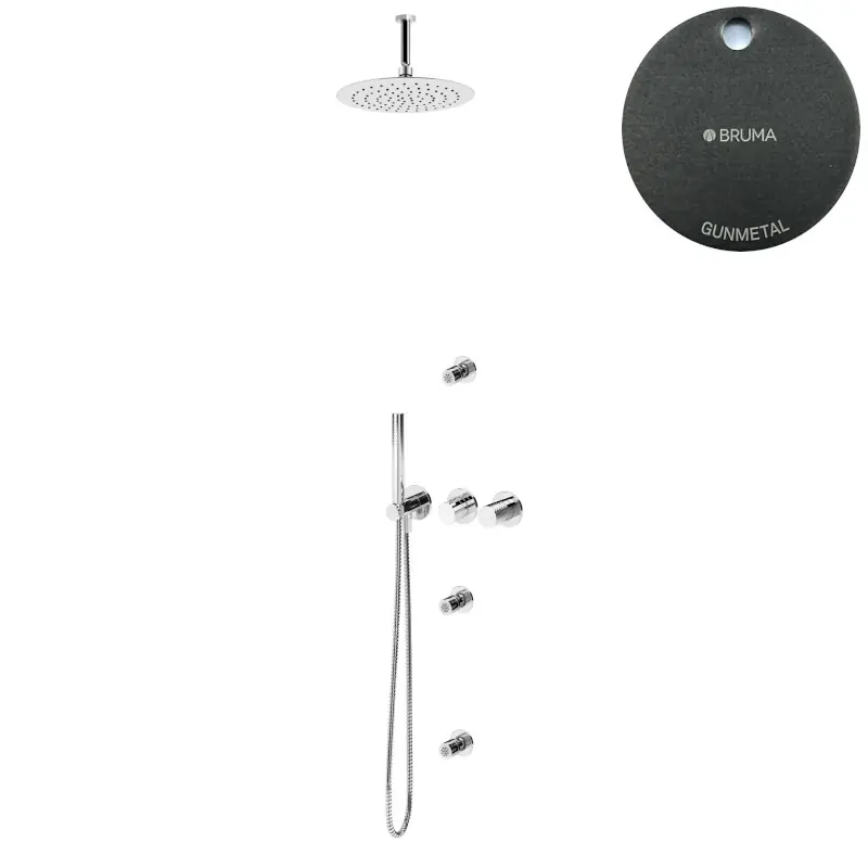Bruma Leaf4 Zestaw prysznicowy podtynkowy z deszczownicą Ø 250 mm i 3 dysze podtynkowe Gunmetal 1673736MG