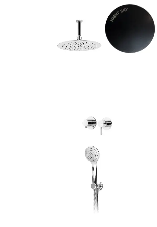 Bruma Lusitano Zestaw natryskowy podtynkowy z deszczownicą Ø 230 mm na ramienieniu sufitowym i słuchawką prysznicową Night Sky 1076508NS