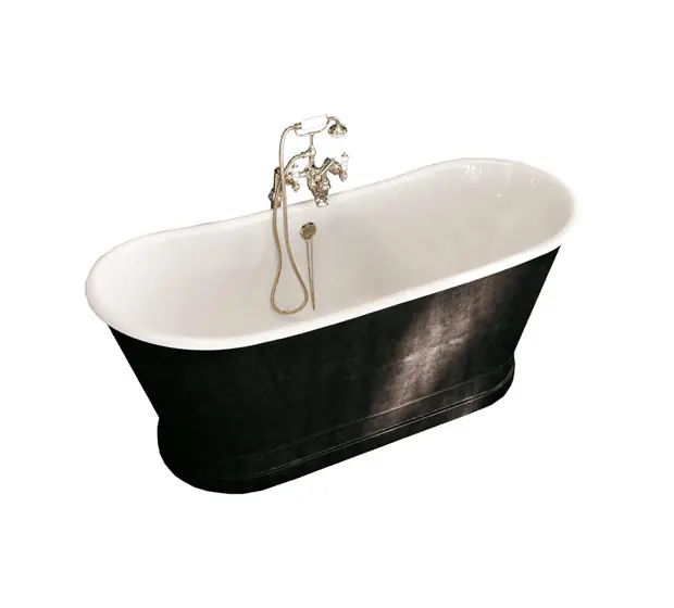 Gentry Home York Wanna żeliwna wolnostojąca 170x68 cm Biała/czarna skóra 9192