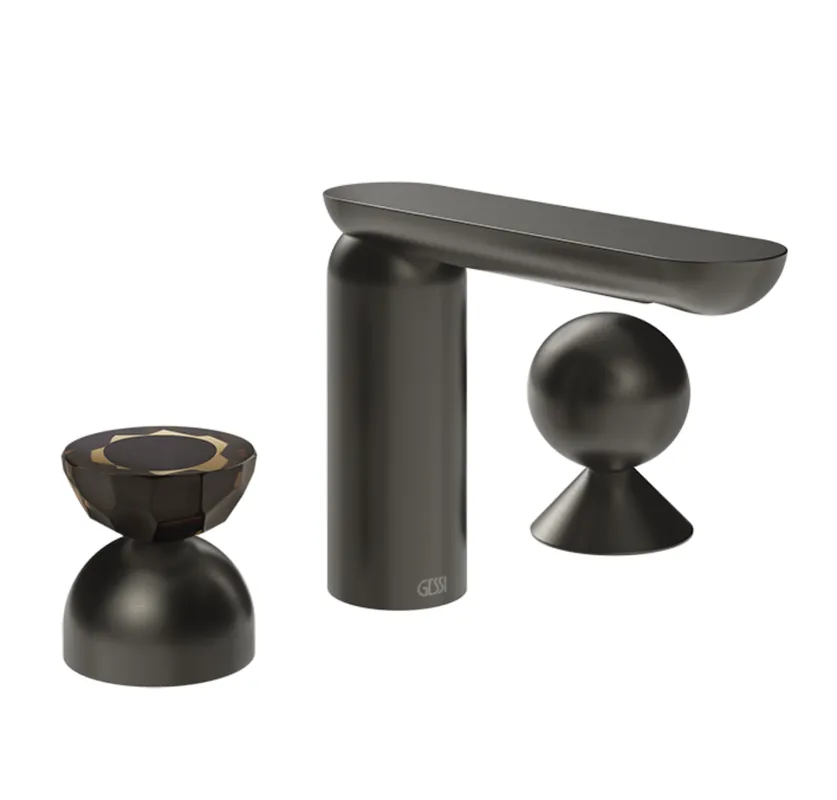 Gessi Perle Bateria umywalkowa 3-otworowa bez korka black metal brushed pvd/murano battuto/metal 74808.707