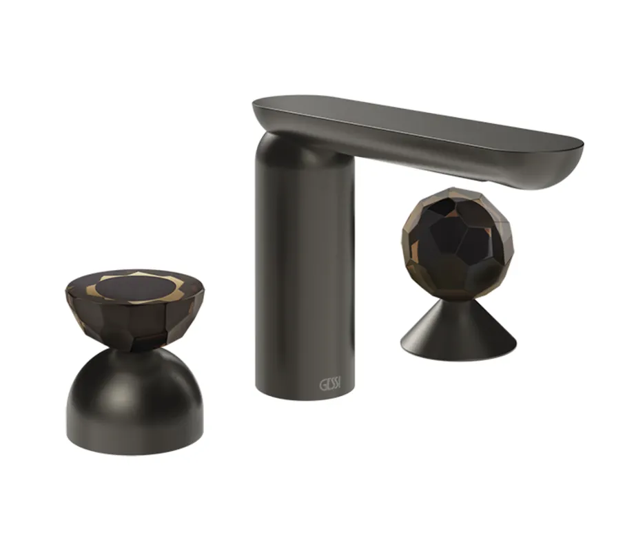 Gessi Perle Bateria umywalkowa 3-otworowa bez korka black metal brushed pvd/murano battuto/murano sfaccettato 74828.707