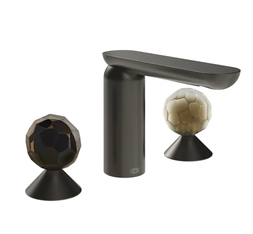 Gessi Perle Bateria umywalkowa 3-otworowa bez korka black metal brushed pvd/murano sfaccettato/murano battuto 74245.707