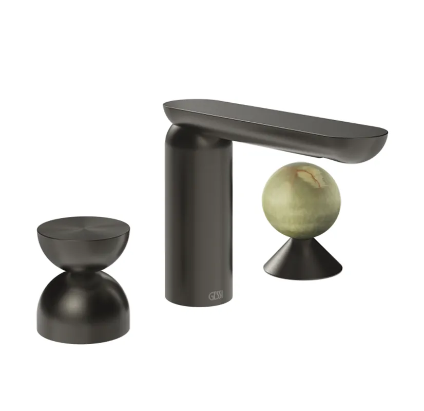 Gessi Perle Bateria umywalkowa 3-otworowa bez korka black metal brushed/metal/onyx green 74958.707