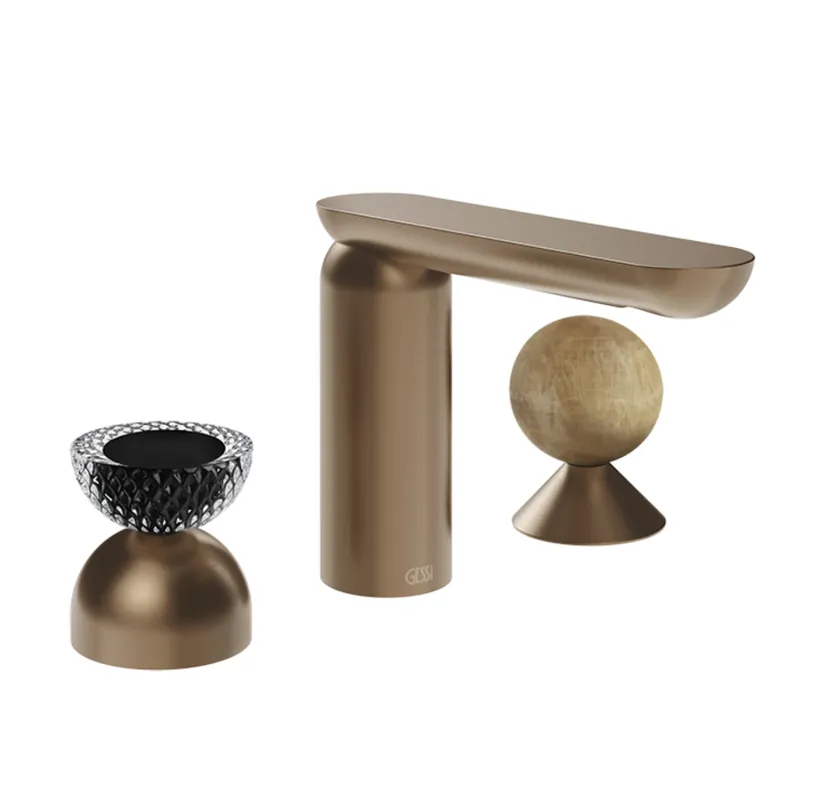 Gessi Perle Bateria umywalkowa 3-otworowa bez korka copper brushed pvd/murano balloton/onyx cola 74738.708