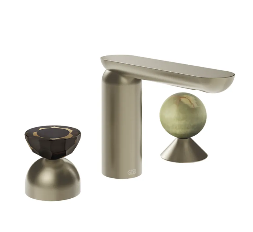 Gessi Perle Bateria umywalkowa 3-otworowa bez korka finox brushed nickel/murano battuto/onyx green 74858.149