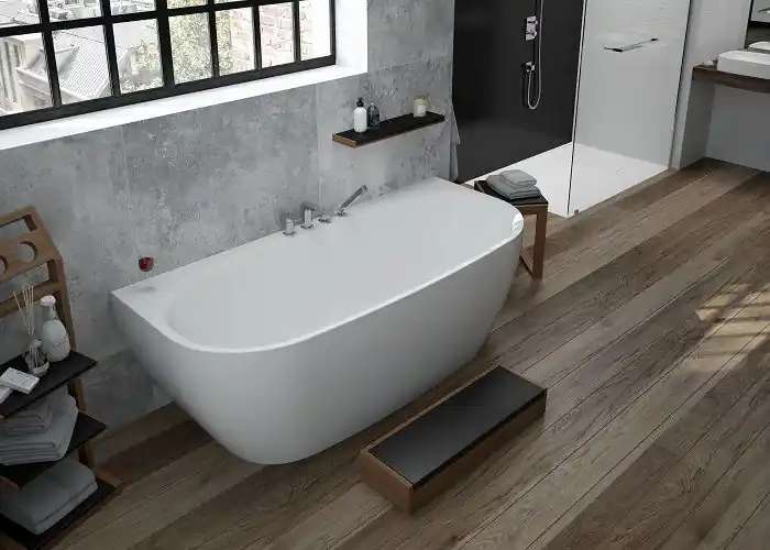 HOESCH iSensi Wanna akrylowa przyścienna typu monoblock z obudową, z przelewem z napełnieniem z dedykowanym systemem hydromasażu powietrznego 180x80 cm chrom 3863i