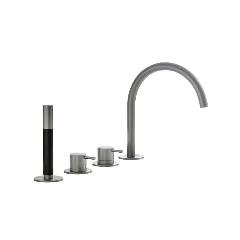 Hotbath Cobber Bateria wannowa 4-otworowa z wylewką i słuchawką prysznicową Brushed Nickel CB173.GN