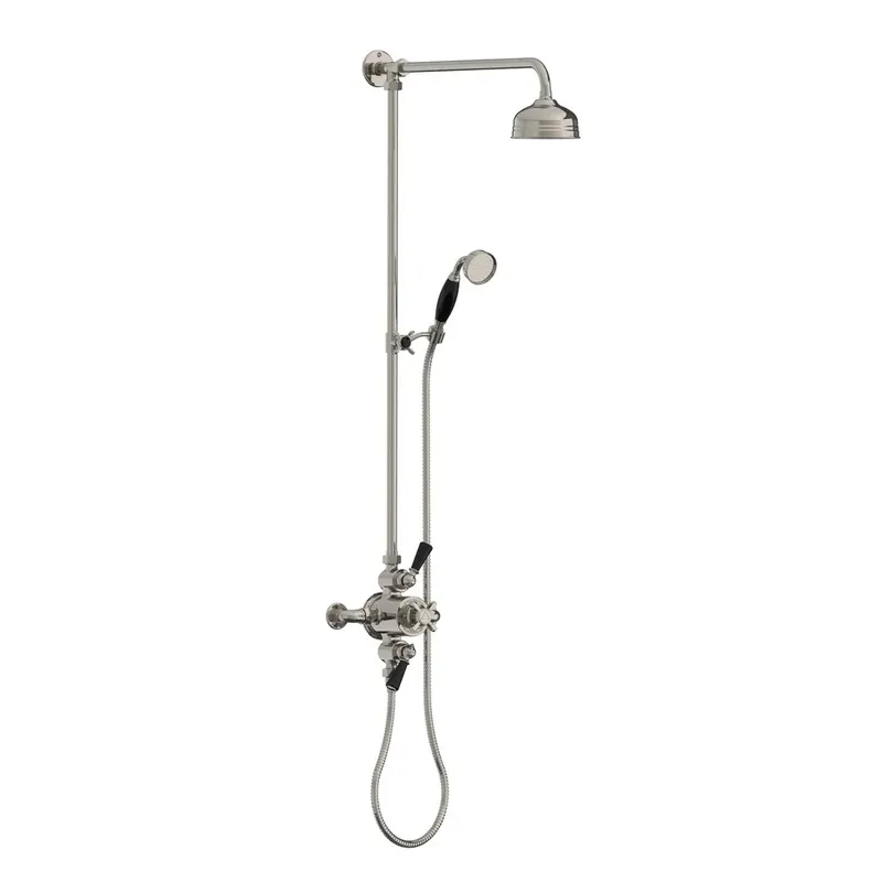 Lefroy Brooks Classic Bateria natryskowa termostatyczna ścienna 2-drożna z deszczownicą Ø 129 mm i zestawem prysznicowym po kolumnie Silver Nickel BL8753NK