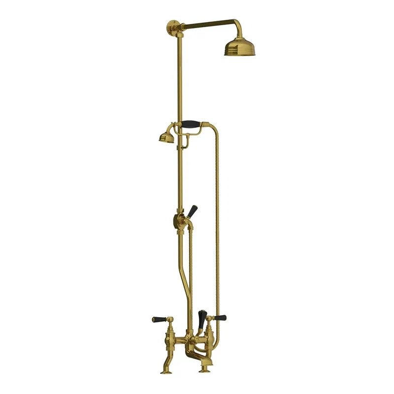 Lefroy Brooks Classic Bateria wannowa 2-otworowa z deszczownicą Ø 200 mm oraz z zestawem prysznicowym Antique Gold BL1701AG