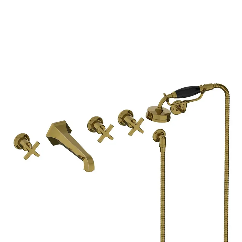 Lefroy Brooks Mackintosh Bateria wannowa 5-otworowa ścienna z zestawem prysznicowym oraz uchwytem Antique Gold MH1247AG