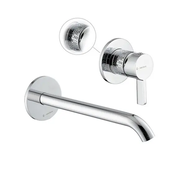 Newform Blink Chic luxury Bateria umywalkowa ścienna jednouchwytowa z długą wylewką z teksturą część zewnętrzna chrom 71130E.21.018