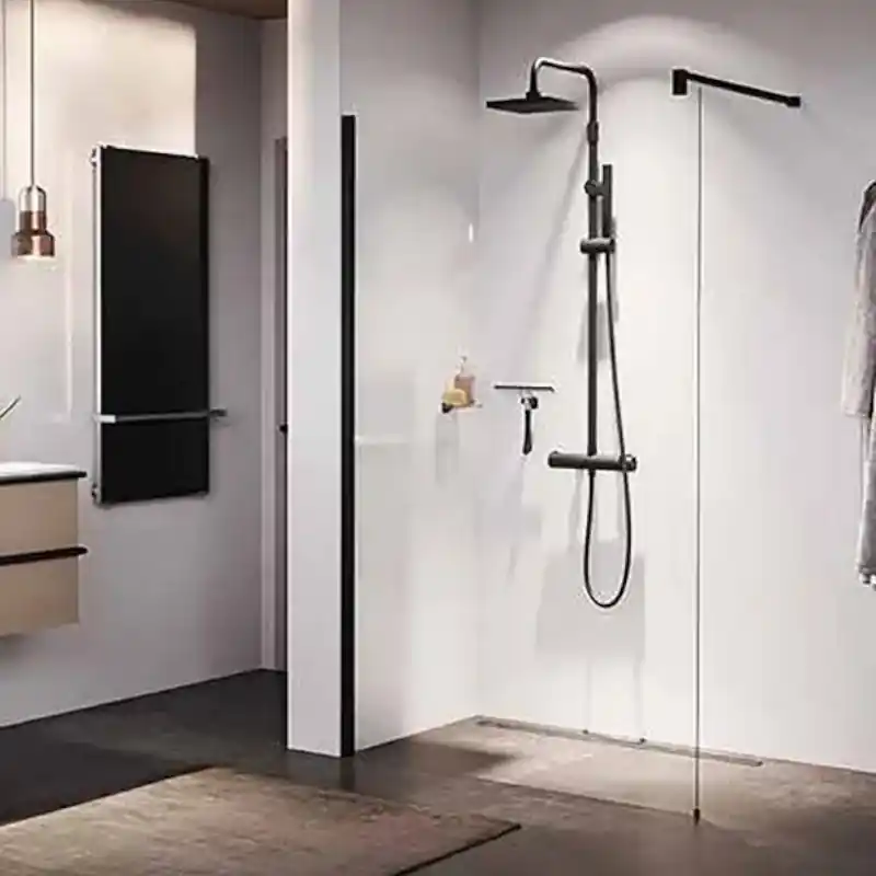 Novellini KUADRA H Kabina prysznicowa typu WALK-IN przyścienna 140 cm Czarny mat KUADH140-1H