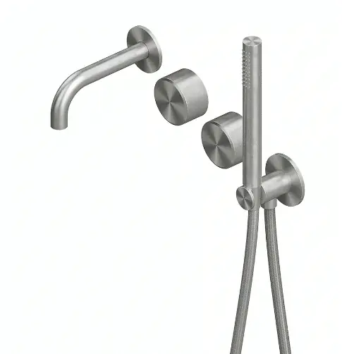 QuadroDesign Stereo Bateria prysznicowa podtynkowa ze słuchawką, wężem i wylewką brushed stainless steel 1669AS
