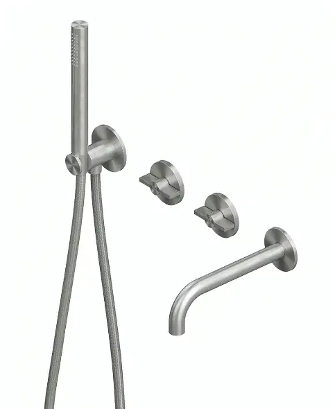 QuadroDesign Valvola01 Bateria wannowa podtynkowa ze słuchawką, wężem i wylewką brushed stainless steel 1969AS