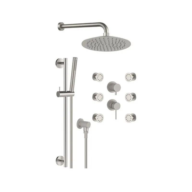 Remer X Style Inox Zestaw natryskowy termostatyczny z deszczownicą Ø 200 mm, z przyłączem oraz uchwytem na drążku i 6 dyszami Inox SSX93PS01UFM20