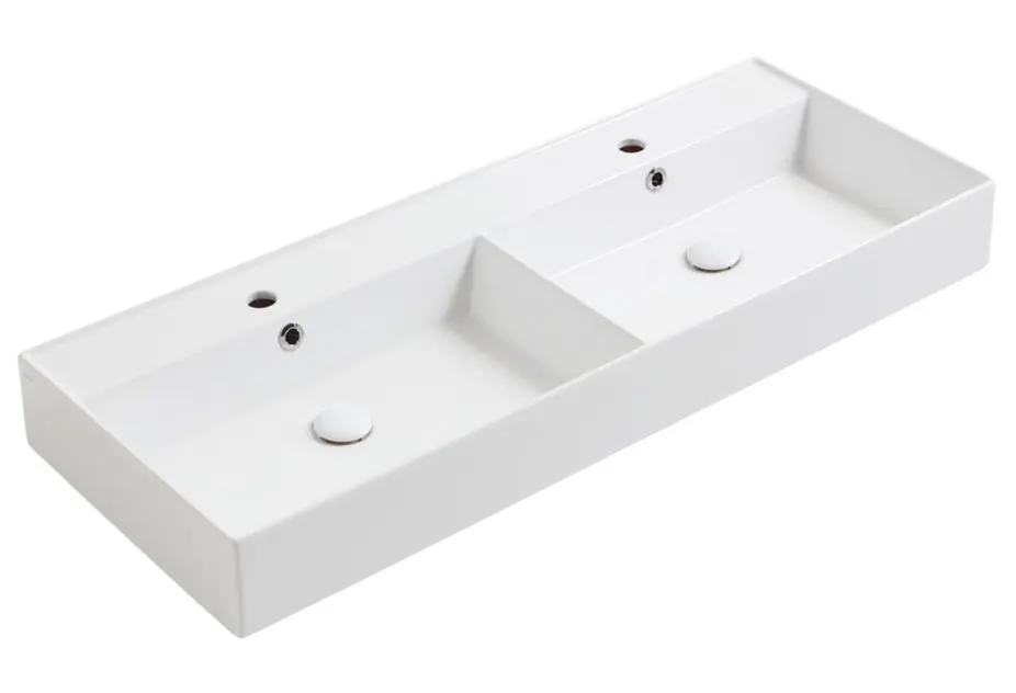 Simas Agile Umywalka stawiana na blat/wisząca podwójna z otworami na baterię prostokątna 121x46x13 cm biały AG121D