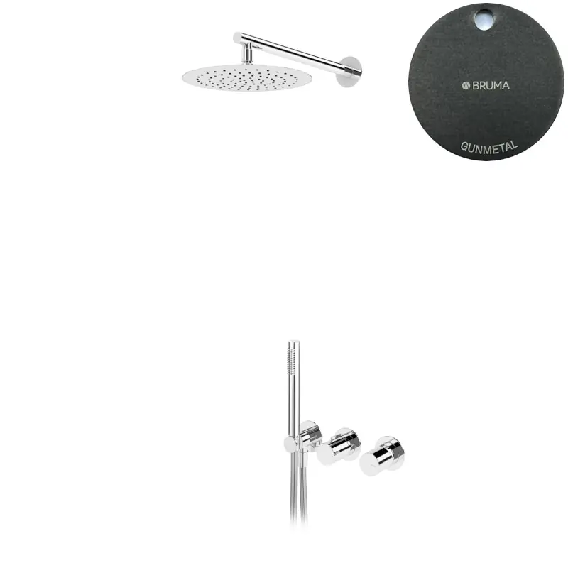 Bruma Avalon Bateria natryskowa podtynkowa z deszczownicą ścienną Ø 250 mm słuchawką prysznicową Gunmetal 1895721MG