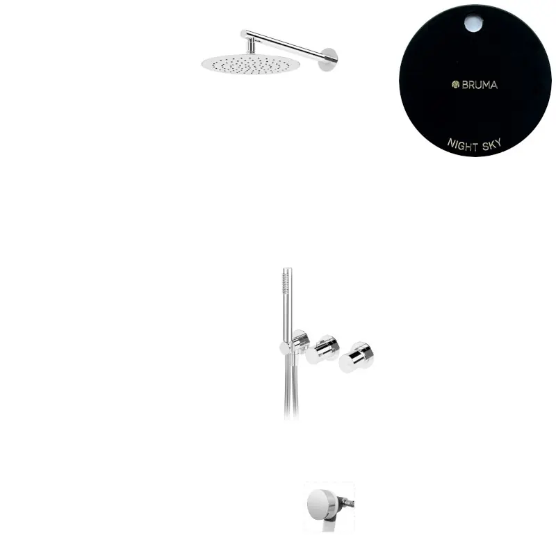Bruma Avalon Bateria wannowo-natryskowa podtynkowa z deszczownicą ścienną Ø 250 mm napełnianiem przez przelew i słuchawką prysznicową Night Sky 1893521NS