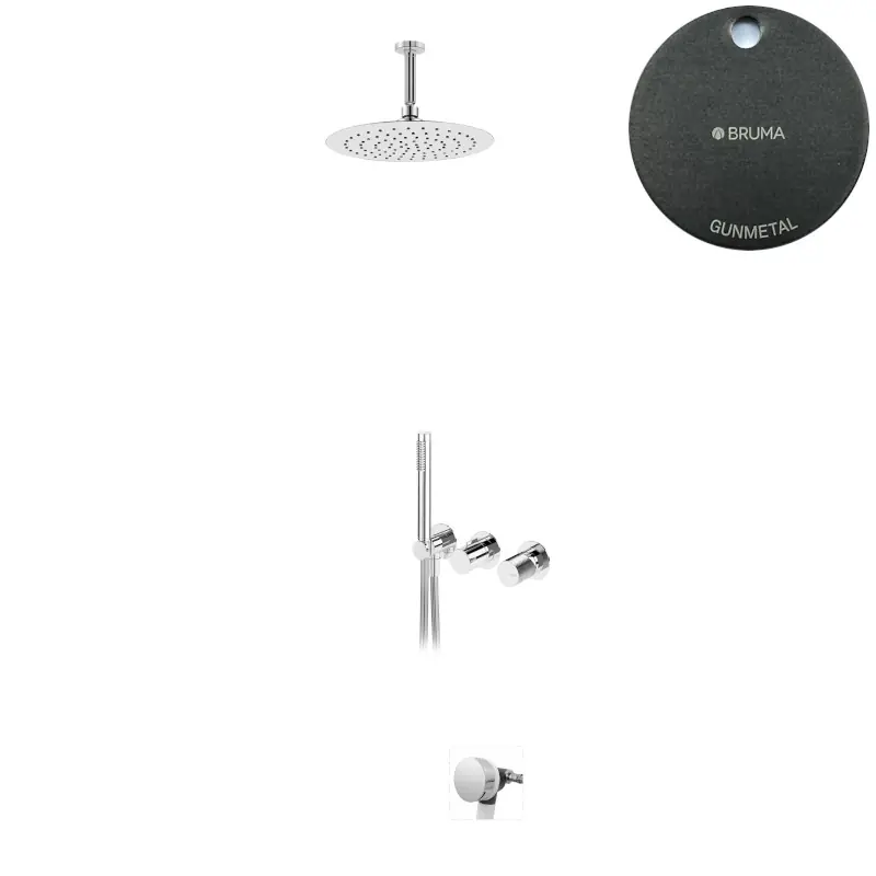 Bruma Avalon Bateria wannowo-natryskowa podtynkowa z deszczownicą sufitową Ø 250 mm napełnianiem przez przelew i słuchawką prysznicową Gunmetal 1892502MG