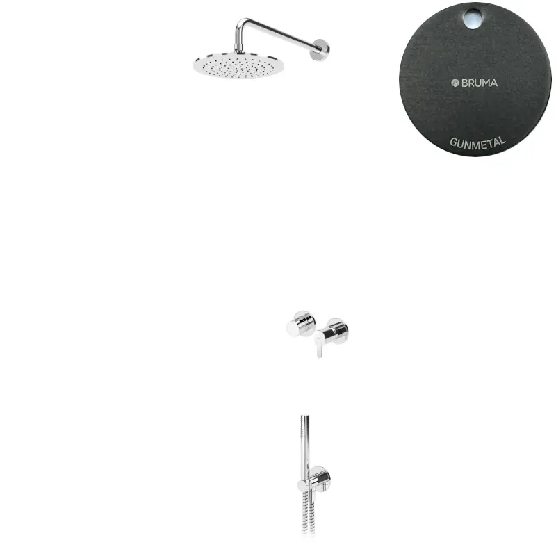 Bruma Leaf Zestaw prysznicowy podtynkowy z deszczownicą ścienną Ø 300 mm ze słuchawką Gunmetal 1673608MG