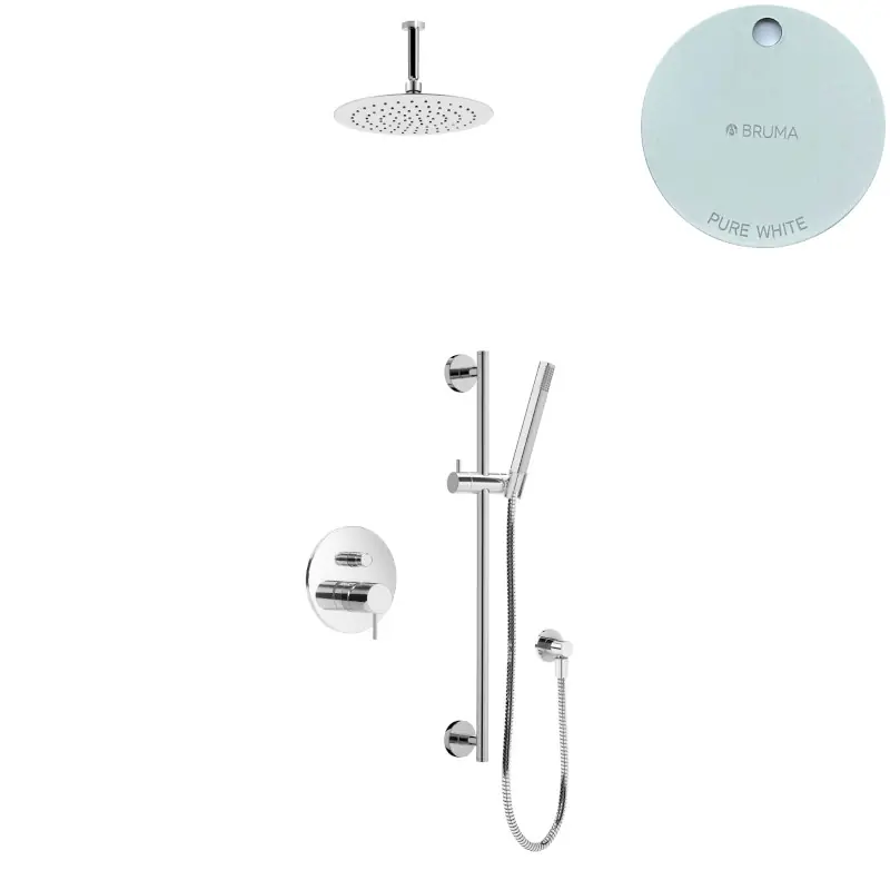 Bruma Leaf2 Zestaw natryskowa podtynkowy z deszczownicą sufitową Ø 250 mm i słuchawką na drążku Pure White 1673746PW