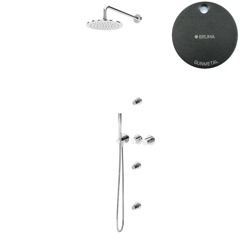 Bruma Leaf4 Zestaw prysznicowy podtynkowy z deszczownicą ścienną Ø 250 mm i 3 dysze podtynkowe Gunmetal 1673637MG