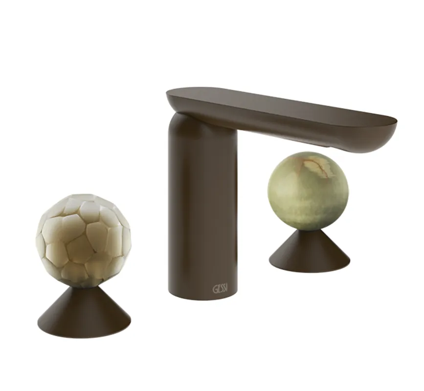 Gessi Perle Bateria umywalkowa 3-otworowa bez korka dark bronze/murano battuto/onyx green 74455.845
